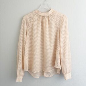 Free People After Midnight Blouse Ivory Cream Long Sleeve Sheer Blouse